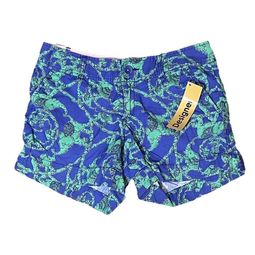 Lilly Pulitzer Callahan Shorts 100% Cotton Women's Size 2 Blue Green 4” Inseam